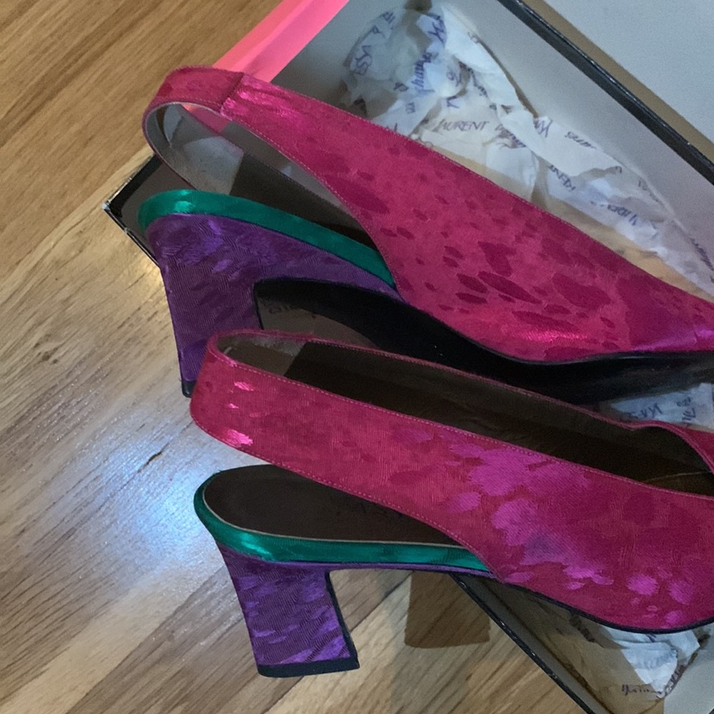 YSL Thierry Fuxia Damask slingback shoe - Picture 5 of 8